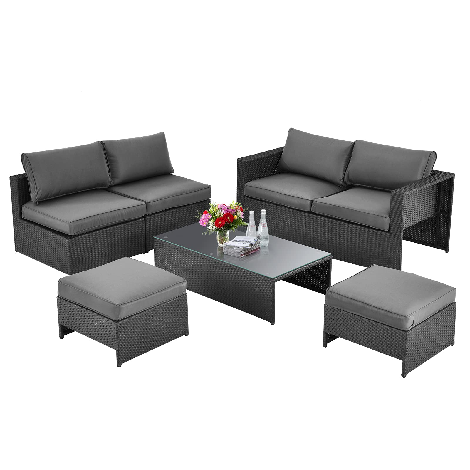 Ensemble de meubles de patio en rotin 6 pièces, Patiojoy, salon de jardin sans assemblage